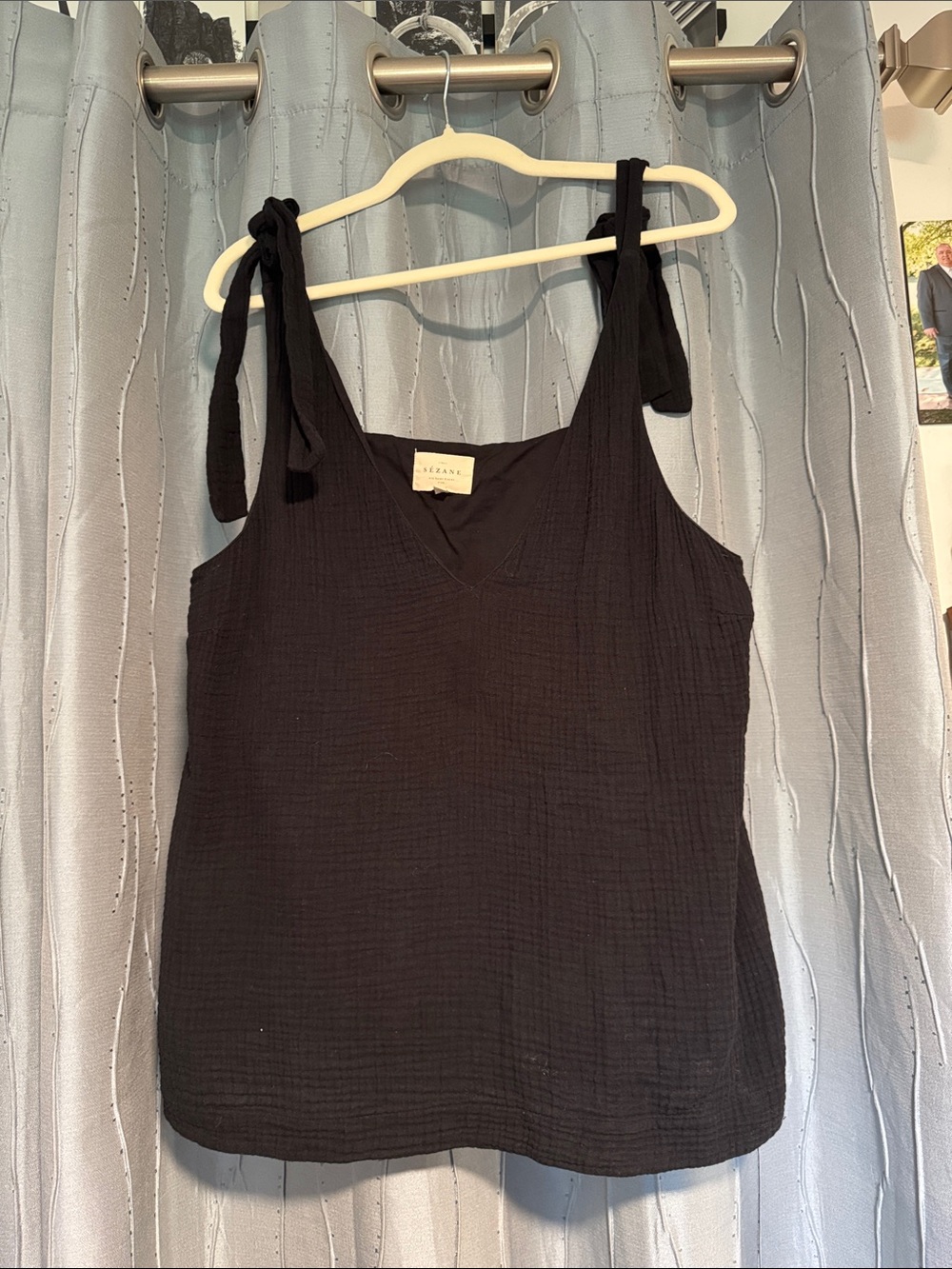 Sezane Black Tie-Shoulder Cotton Camisole